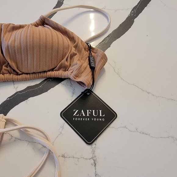 Zaful two tone string bikini size L 8 Cream and tan NWT - Picture 2 of 6